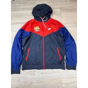 Nike FC Barcelona Windrunner Jacket Mens Large Red Blue Full Zip Hooded FCB Socc